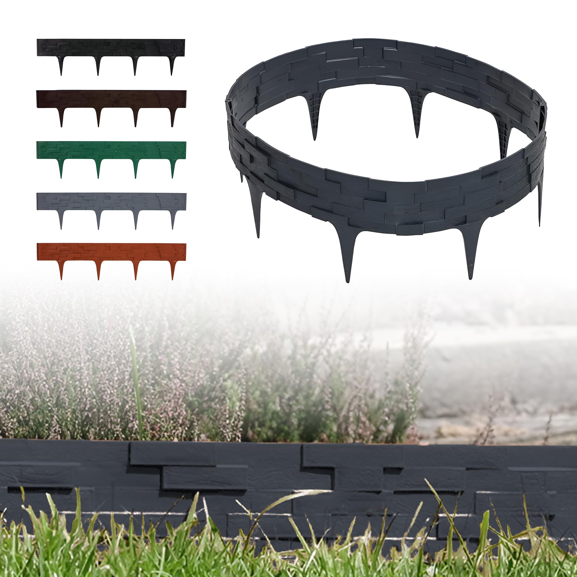 GARDENIX 3.16m Stone Look Bed Edging Bed Border Lawn Edging Garden Palisade Bed Fence (Anthracite)