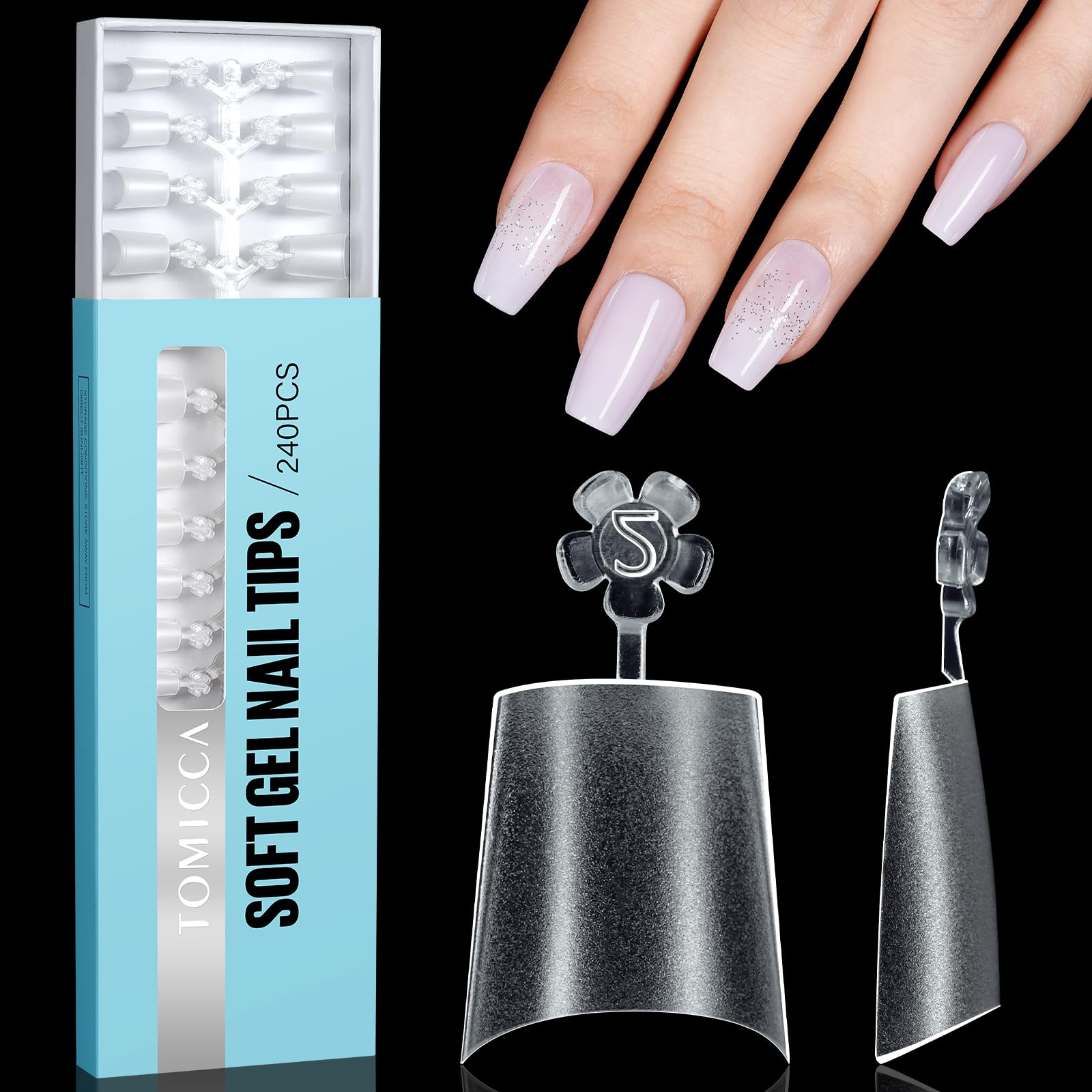 TOMICCA Short Coffin French Edge Nail Tips, 240pcs Half Cover False Nails, Natural Matte False Nails, Acrylic Nail Tips, Artificial Nails Tips for Acrylic Extensions, Salon Nails 15 Sizes