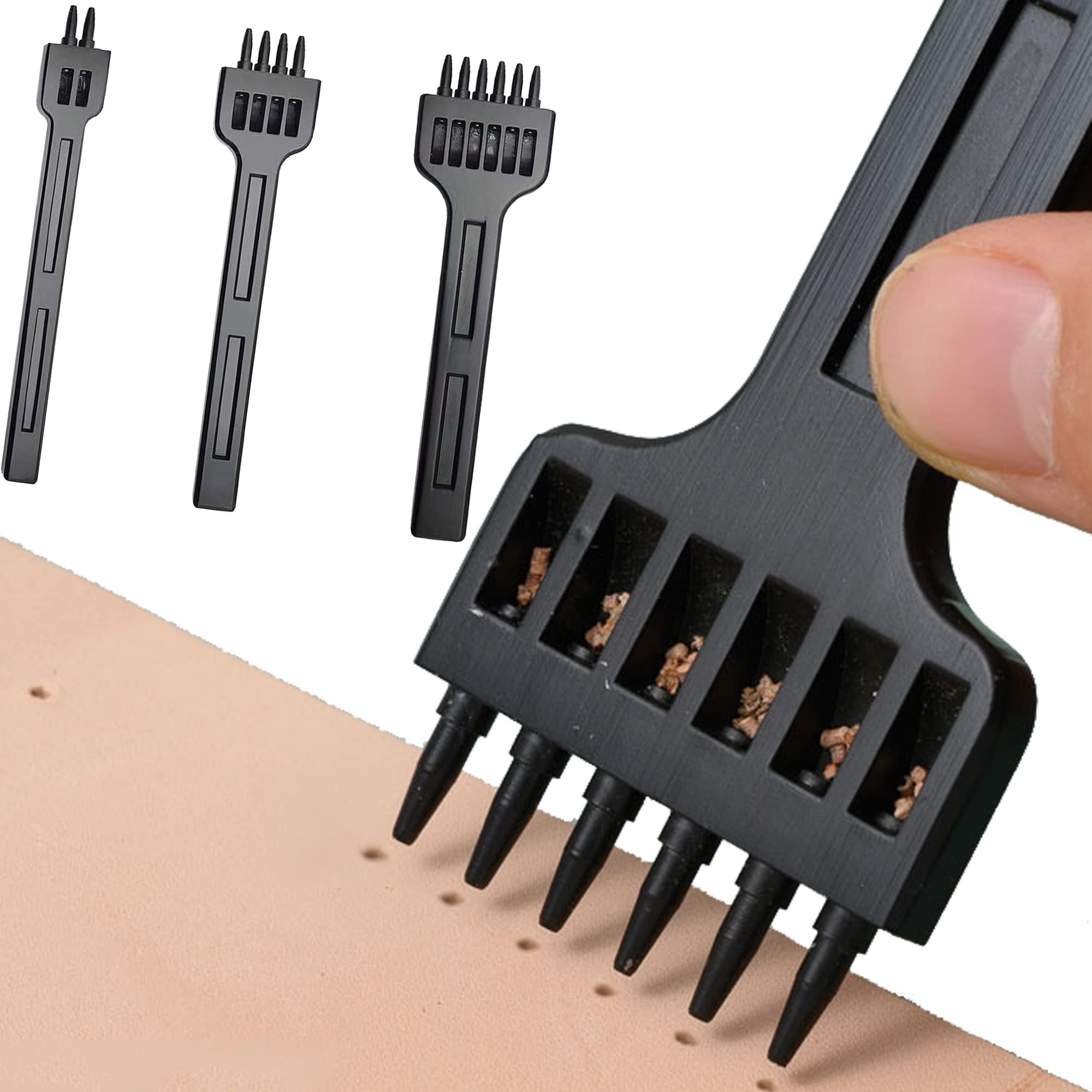 DXIA 3 Pcs Leathercraft DIY Tools,Leather Prong Punch,Steel DIY Diamond Lacing Stitching Chisel Set,Lacing Stitching Chisel Set,2+4+6 Prong Lacing Stitching Punch Hole, Hand Working Hole Craft Tool — image 1