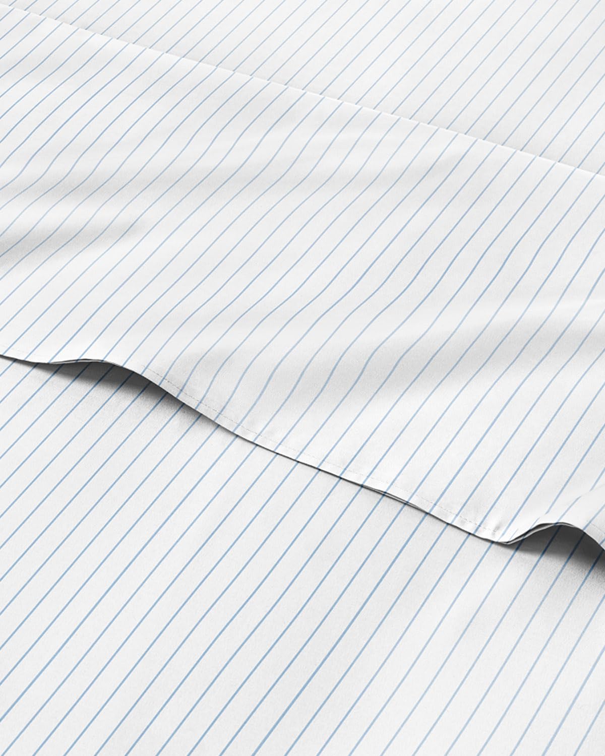 Photo 1 of Sky Blue and White Striped Sheets - 1 Flat & 1 Fitted Sheet & 1 Pillowcase w/ Deep Pockets - Wrinkle & Fade Resistant - Ultra-Soft, Breathable & Cooling - Pinstripe Patterned Bed Set - Twin Size