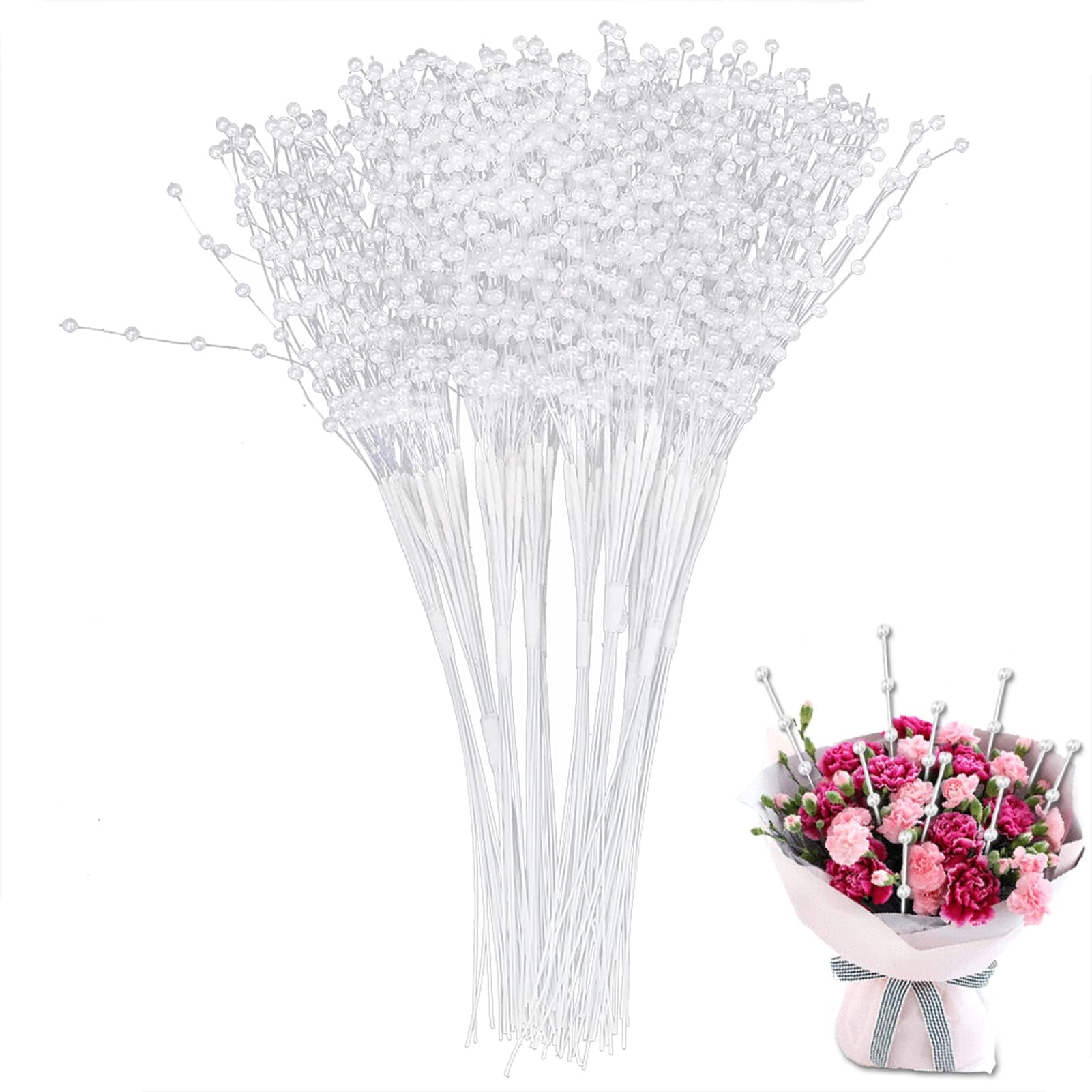 HERCHR Brides Bouquet Pearl Sticks 100 Pack Pearl Sticks Stems Sprays for Bridal Wedding Bouquet Decoration Corsage Wedding Flower Spray Maids Stems for Home Party Decoration Art Craft