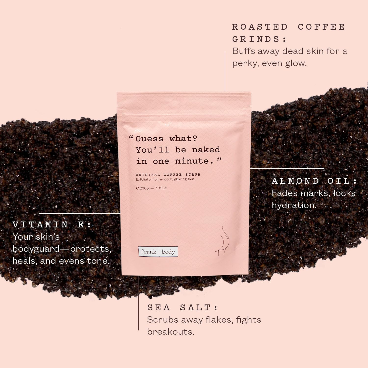 frank body Original Coffee Scrub, 7.05oz | Natural & Cruelty Free Exfoliating Body Scrub | Hydrating Vegan Scrub Skin Care For Stretch Marks, Acne, Cellulite | 1ct