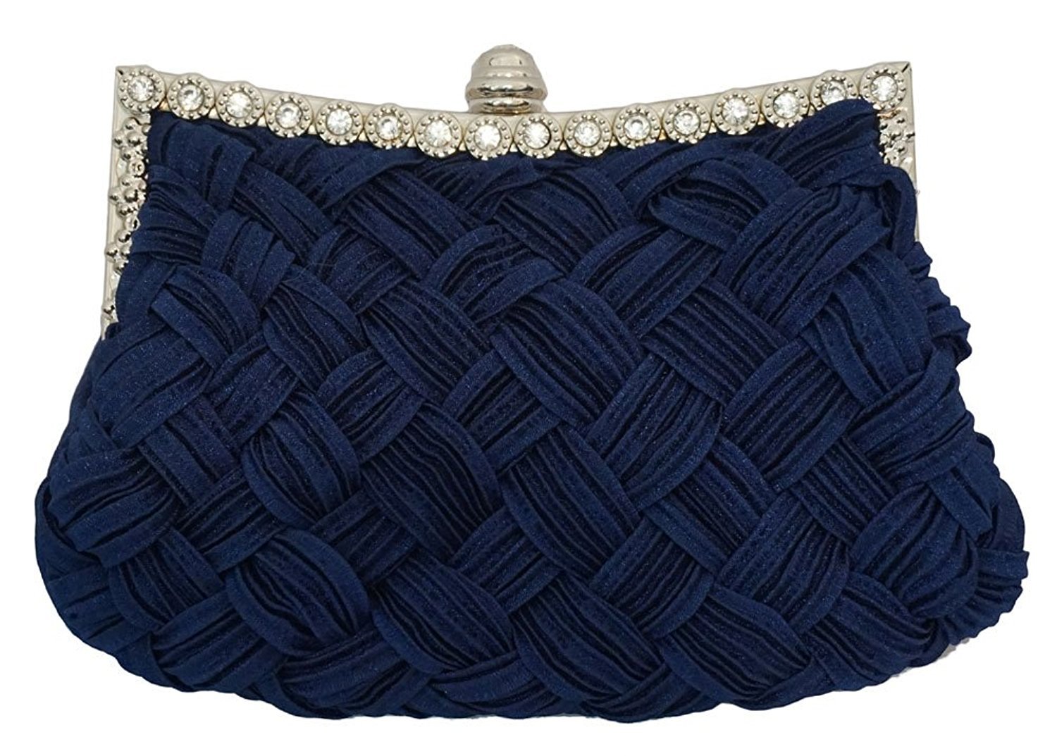 Tskybag Ladies Girls Womens Evening Clutch Bags Wedding Bridal Braided Rhinestone Purse Handbag (Navy Blue)