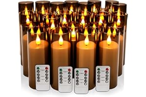 24 Packs Grey Acrylic LED flameless Candles, 3 Sizes, Water Drop Shaped 3D Flame core, with 4 Remote Controls, Suitable for C