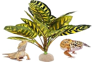 FLmoving Reptile Terrarium Decor Plants,Amphibian Habitat Decor,Fake Plants for Bearded DragonTank Accessories fit Leopard Gecko Lizard Chameleon Snake Tortoise (Calathea makoyana -C)