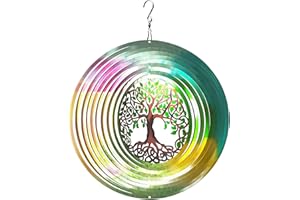 LJlifArt Wind Spinner Mandala Tree of Life 12 inch 3D Stainless Steel Laser Cut Metal Art Geometric Pattern Worth Gift - Hanging Wind Spinner Kinetic Yard Art Decorations - Indoor/Outdoor Décor