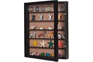 BECTSBEFF 16x20 Shadow Box with Shelves and Door, Large Shadow Box Frame with Adjustable Shelves for Miniatures Figures Medals Military Coins Pins-Black