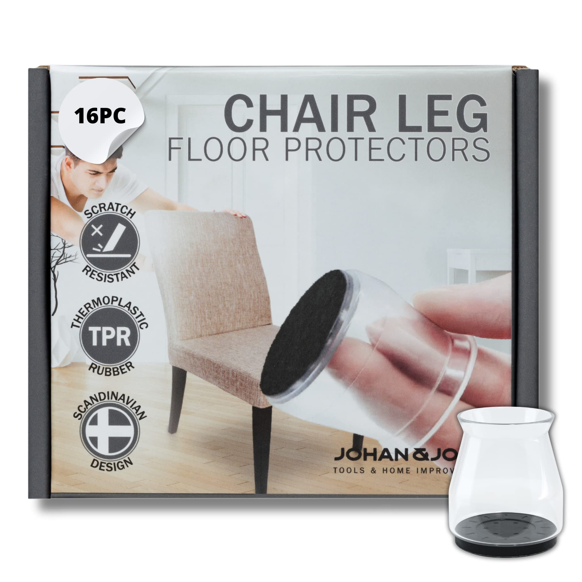 Transparent Chair Leg Floor Protectors with Integrated Felt Pads â€“ Chair Leg Caps Shield Floors from Scratches, Damage & Reduce Noise â€“ Our Chair Leg Covers are Made from Flexible TPR â€“ 16 Pack