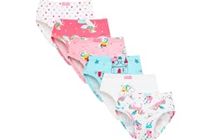 SYNPOS Girls Underwear Toddler Little Girl 100% Cotton Soft Panties Kids Cartoon/Solid Briefs Breathable Boyshorts 6 Packs