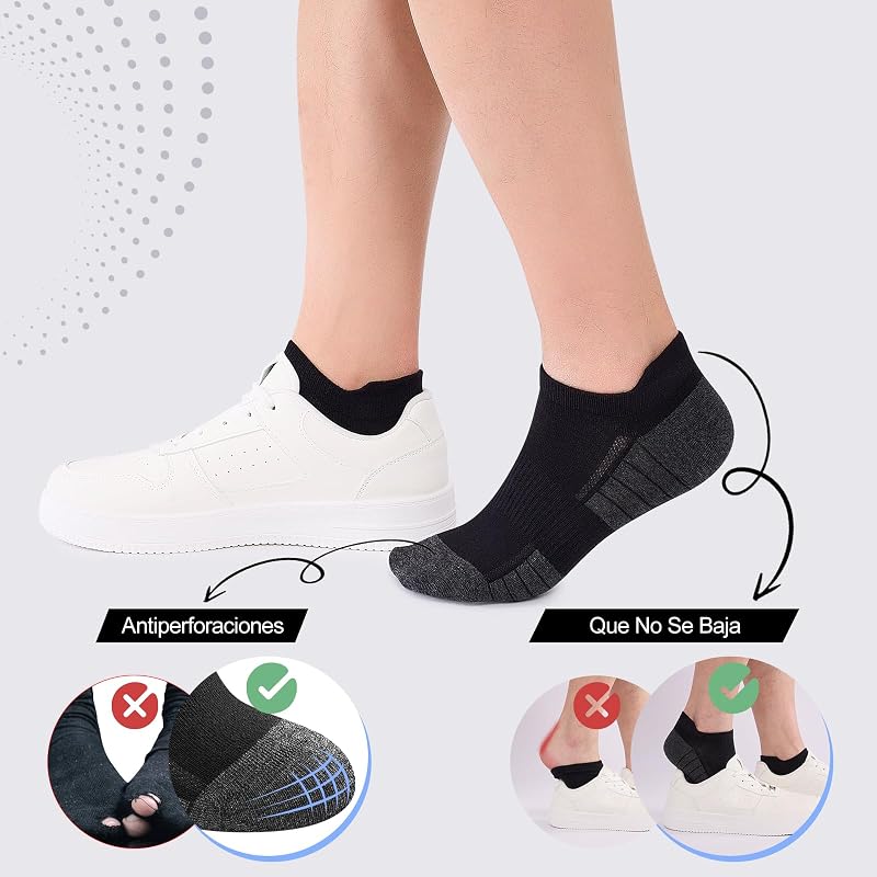 10 Pares Calcetines Tobilleros Hombre Mujer, Calcetines Cortos Algodón Transpirables, Ideales para Deporte, Correr, Casa, Trabajo, Verano, Negro 39-42