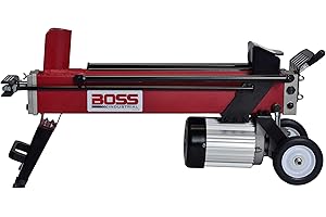 Boss Industrial 5 Ton Lightweight Powerful Hydraulic Electric Firewood Log Splitter with Mobile Transport Rubber Wheels for H