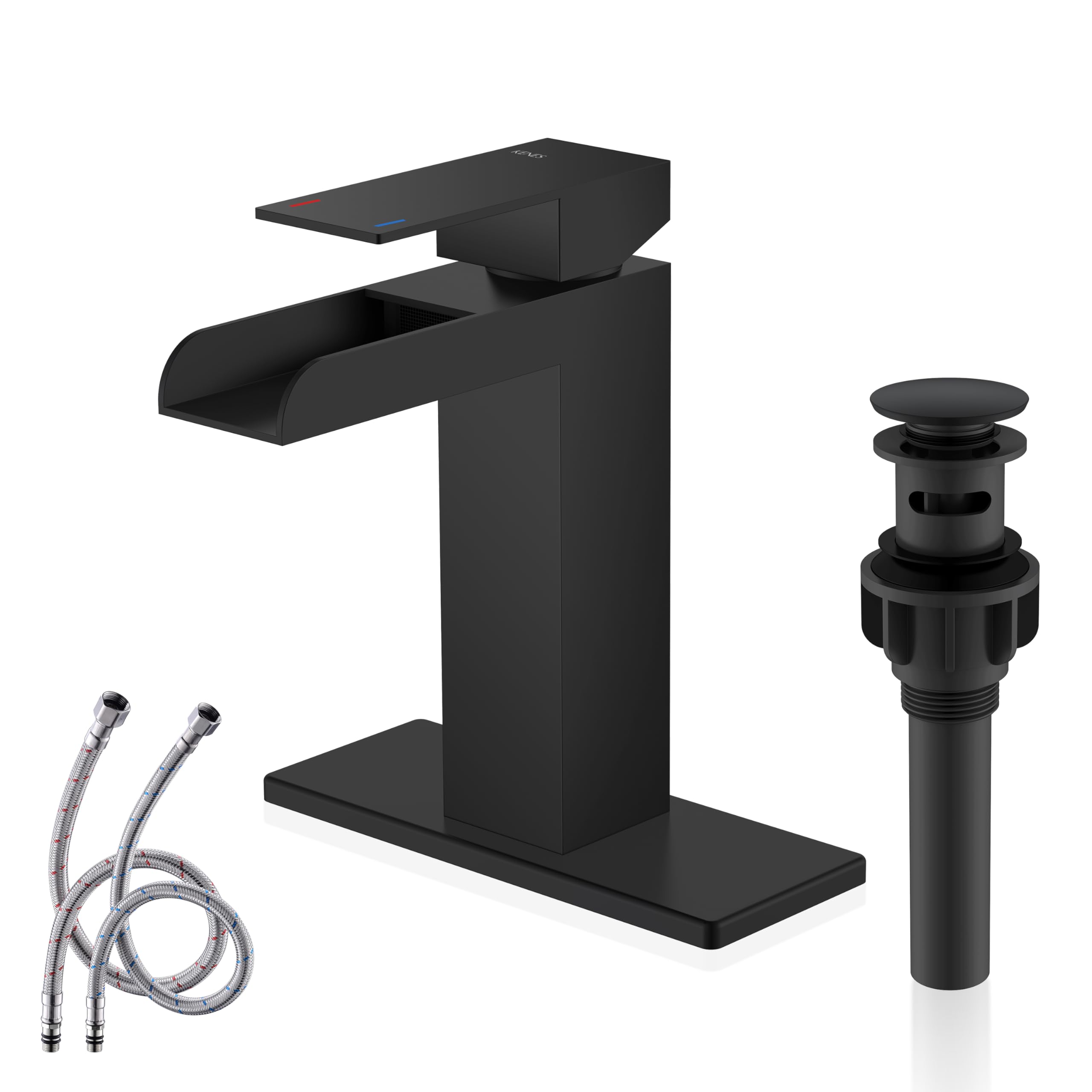 KENES Matte Black Waterfall Bathroom Faucet, Single Handle Black ...