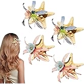 Summer Starfish Hair Clips 4 Pcs Resin Beach Flower Starfish Alligator Clips Hair Pins for Women Girl Beadch Themed Party Travel Headwear Hair Accessories