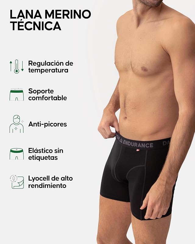 Boxer masculino de lã merino, pack de 1 e 2 Black Melange L