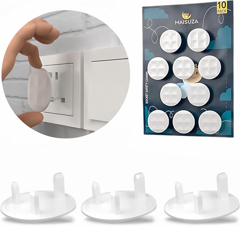 MAISUZA Pack of 10 UK Plug Socket Covers 3 Pin White Baby Safety
