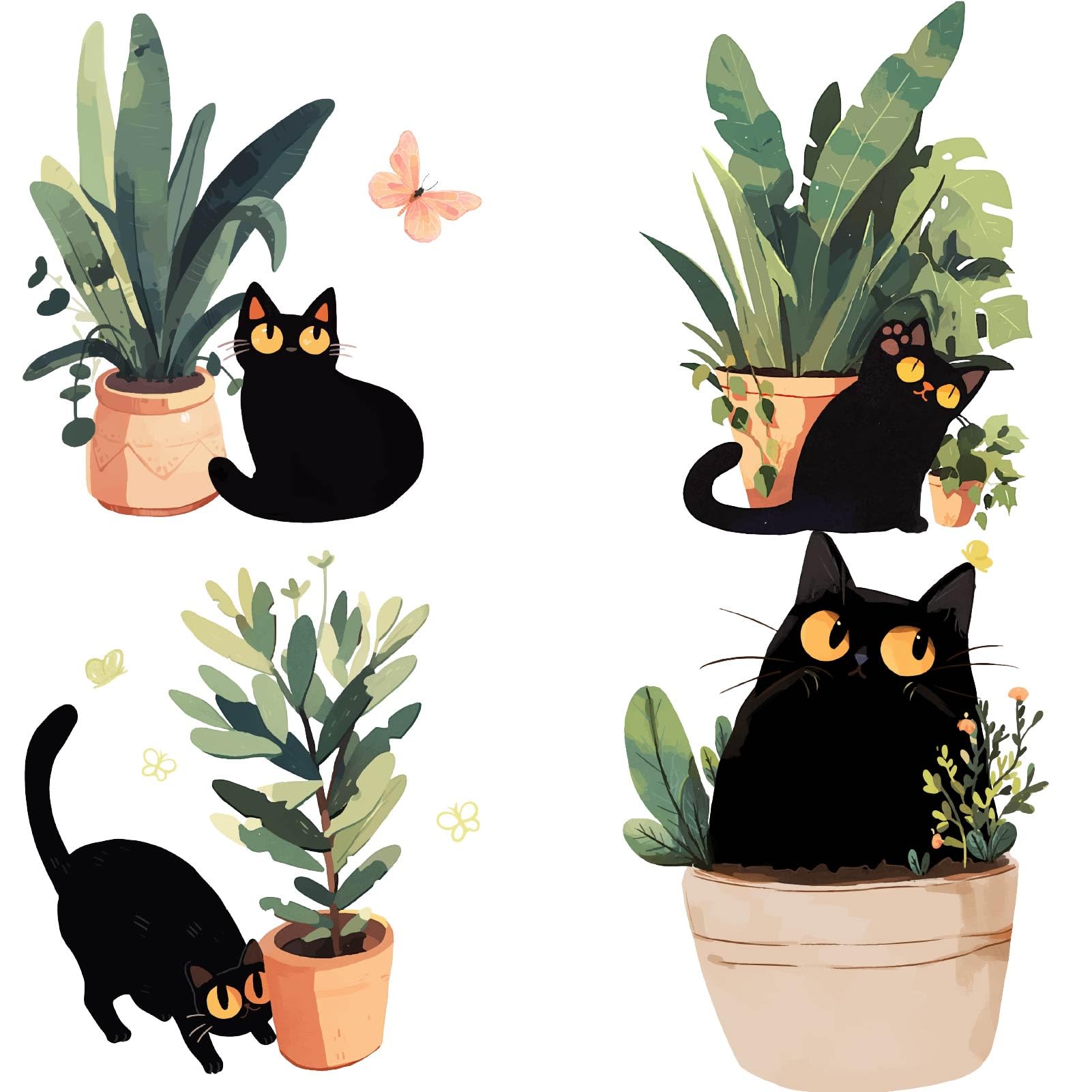 GORGECRAFT 4 Styles Black Cats Plant Glass Stickers 16x16cm Spring Butterfly Static Wall Decal Sticker Sliding Door Window Anti-Collision Alert Cling for Prevent Stop Birds Dogs Pets Strikes