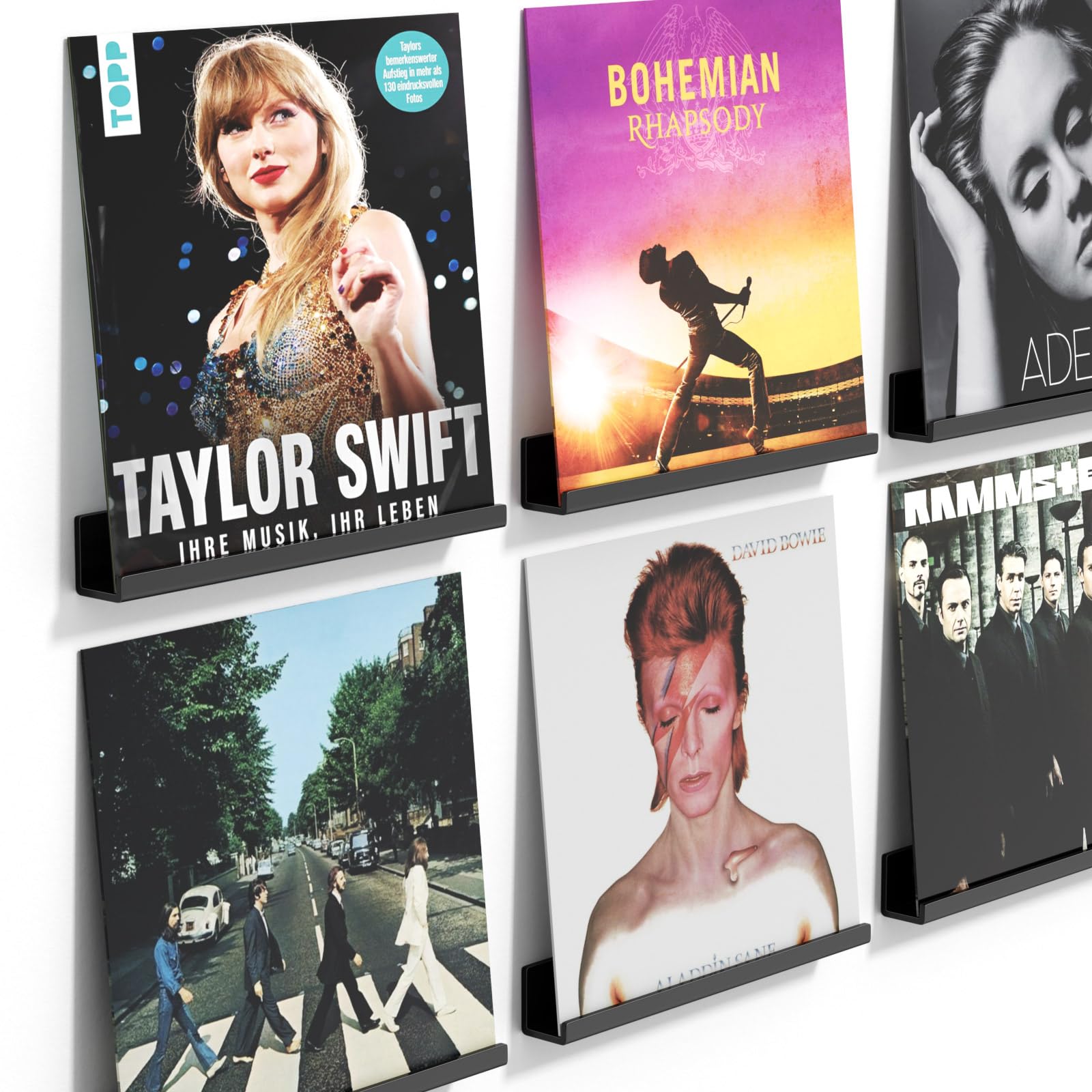 AITEE Vinyl Record Shelf Wall Mount: 6 Pack Acrylic Black Floating Vnyl Shelves for Album LP Storage & Display, Easy Install Vinyl Record Wall for Home Office