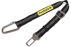PetSafe Safety Seatbelt Tether – Adjustable Dog Seat Belt for Car – Works with Any Harness – Carabiner Clip, Black – 1 Seat Belt Tether