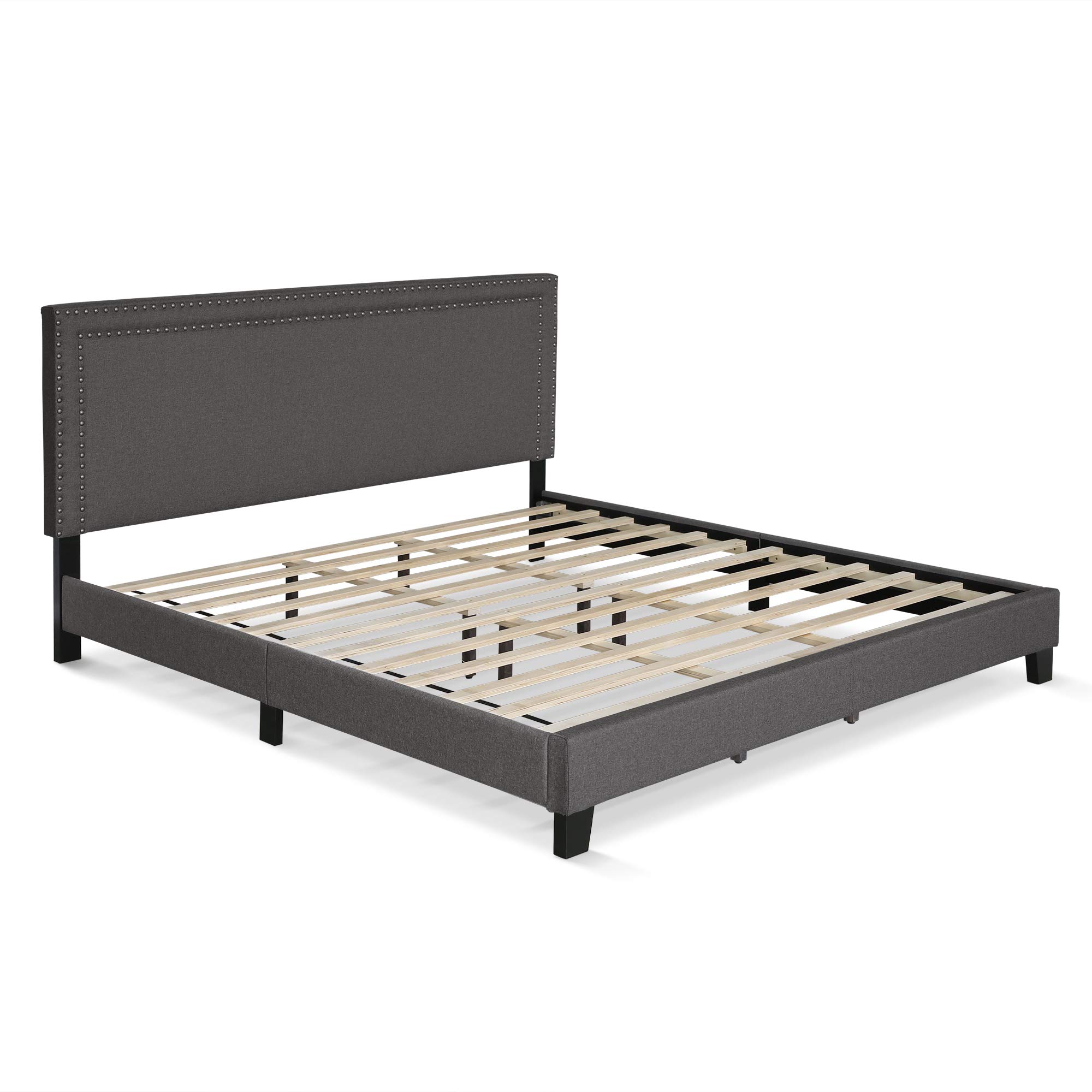 Photo 1 of ***DAMAGED - INCOMPLETE - SEE PICTURES***
Furinno Laval Double Row Nail Head Upholstered Platform Bed Frame, King, Stone