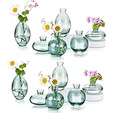 Glass Bud Vases Set of 12, Hewory Cute Green Small Vases Handmade, Mini Glass Flower Vase for Floral Arrangement, Tiny Centerpiece for Home Office Wedding Party Events Table Decor (Not Include Flower)
