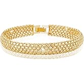 Richapex 18k Gold Bracelet for Women, Cuff Bracelets for Women, 18k Gold Plated Bracelet Mesh/Geometric/Twisted Rope Link Chain Gifts for Her
