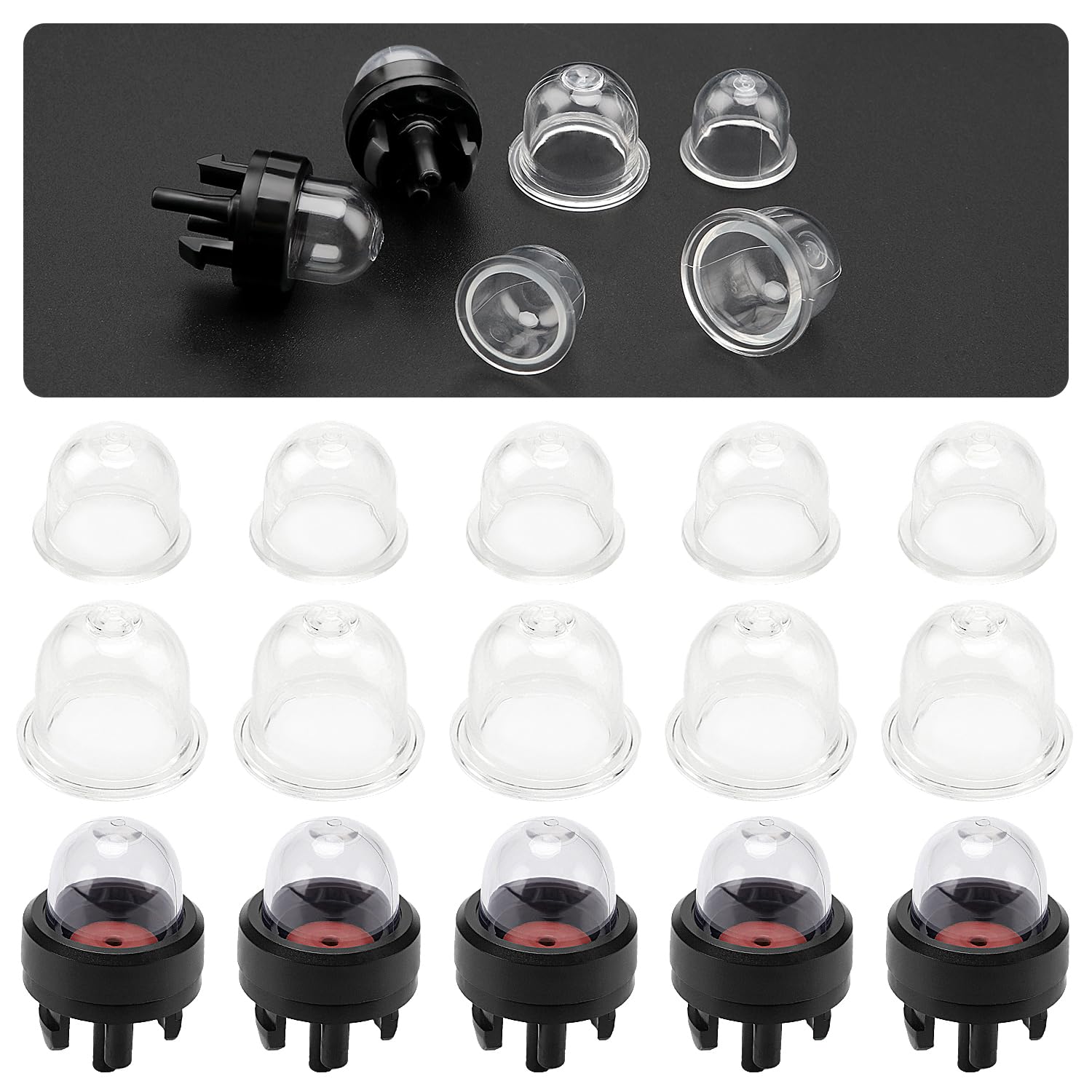 VooGenzek 10 PCS Universal Petrol Fuel Primer Bulb and 5 PCS Snap-in Primer Bulb Pump, Blower Carburetor Bulb, Petrol Capsule Primer Bulb, for Chainsaws, Trimmer, Lawn Mower (19+22mm)
