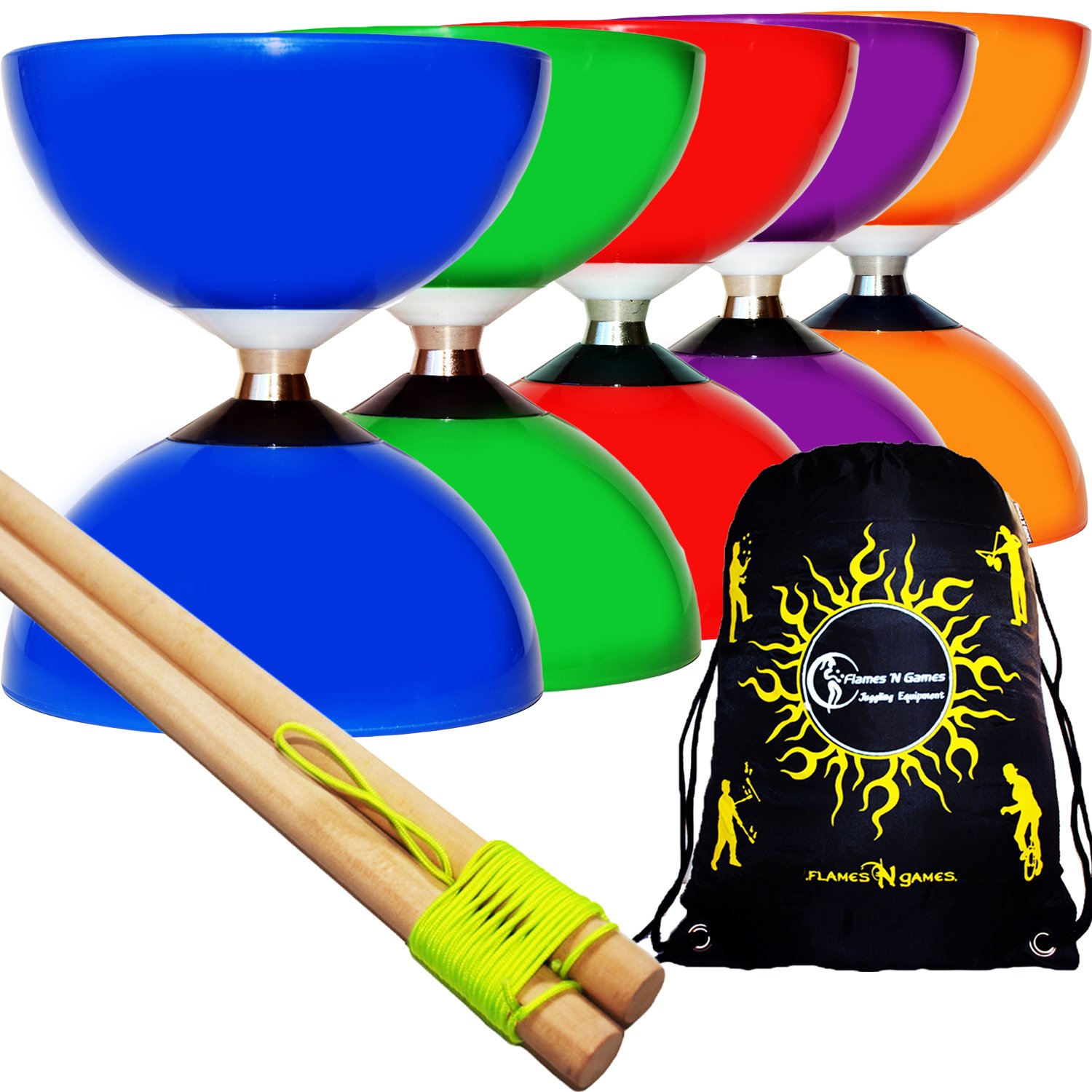 Juggle Dream CAROUSEL Diabolo Ball Bearing + Wooden Diabolo Handsticks, Diablo String + Diabolos Travel Bag. (Red Diabolo + Wooden Sticks)
