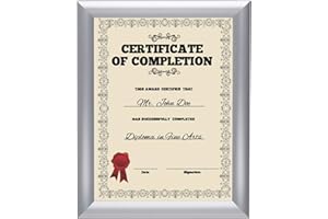 SnapeZo Certificate Frame 8.5x11 Inches, Silver 1 Inch Aluminum Profile, Front-Loading Snap Frame, Wall Mounting, Sleek Series