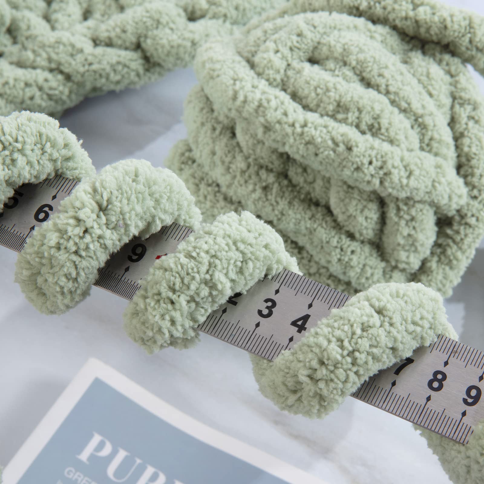 HOMBYS Sage Green Chunky Chenille Yarn for Crocheting, Bulky Thick Fluffy Yarn for Knitting,Super Bulky Chunky Yarn for Hand Knitting Blanket, Soft Plush, 8 Jumbo Pack (27 yds,8 oz Each Skein)