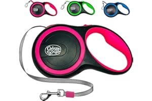 Daizzy Gear - Dog Leash Retractable,Sturdy, Heavy-Duty, Tangle-Free, Soft,Anti-Slip Handle & Easy One Hand Brake for Puppy, Small, Medium, Large Breeds Dogs (Pink, 110 LBS/26 FT (L))