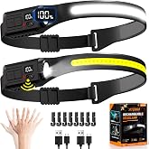 Headlamp Rechargeable 2P, 230&deg; LED Head Lamp for Adults with Motion Sensor | 7Mode Head Lights for Forehead, 500lm Bright White &amp; Red Wide Beam High Lumens, Headband Light for Hard Hat Mechanic Camping
