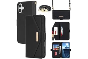 Jaorty Crossbody Wallet for iPhone 16 Case with Strap, Credit Card Holder,Adjustable Shouler Lanyard, 6.1",PU Leather Handbag Purse Kickstand Make Up Mirror Cover Case for Women Girl,Black