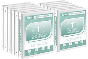 SUIN 1-Inch 3-Ring-Binder, Customizable Clear View Cover, for US Letter Size 8-1/2 x 11'', Perfect for Office/School (White - 12 Packs)