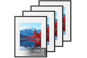 Ceecysaa 11x14 Black Picture Frames Set of 4, Display 11x14 without Mat or 8x10 with Mat for Wall Mounting Display,Showcasing