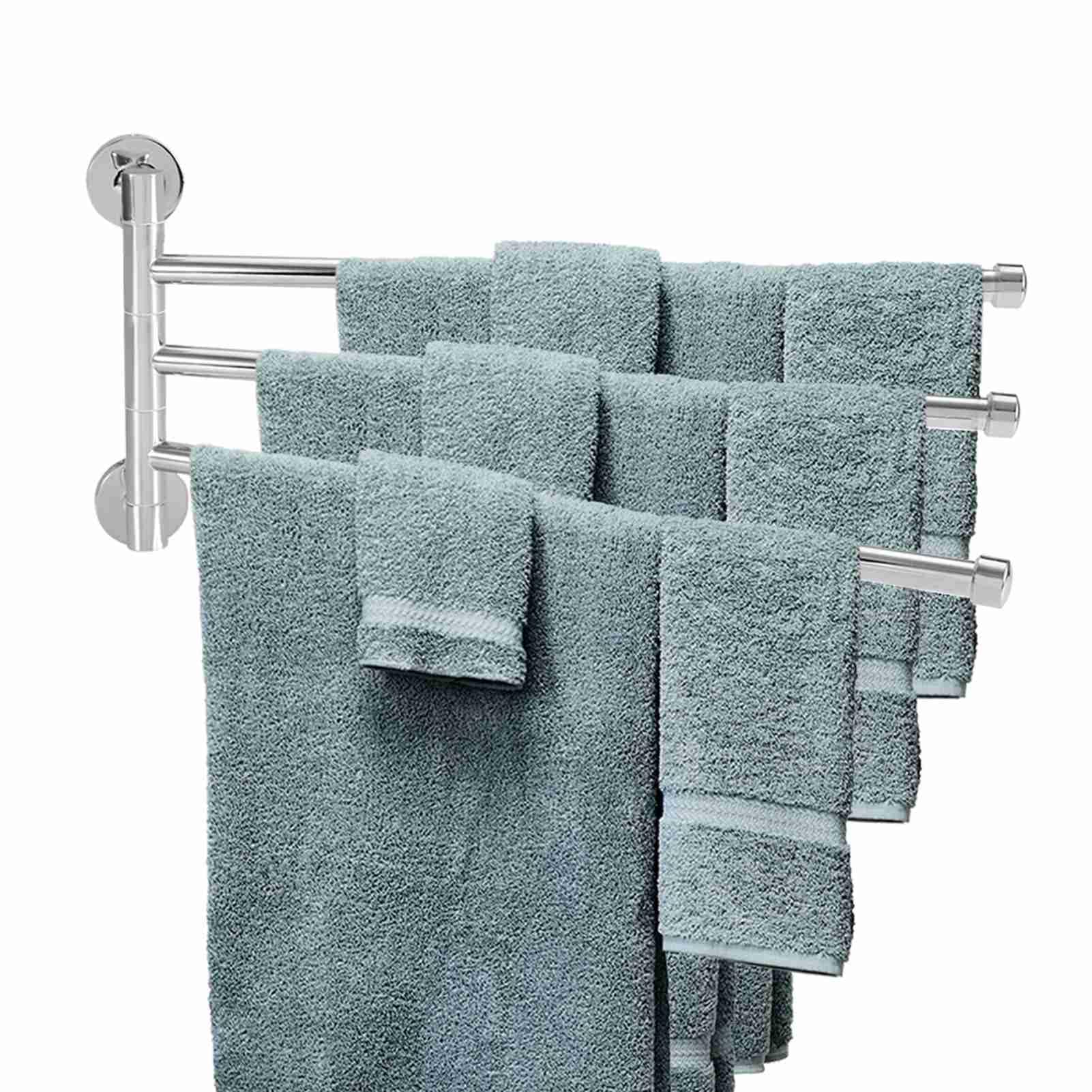Bathroom Wall Mounted Towel Rack Swing Out Rotating Towel Holder Hanger Shelf (3 Arms)