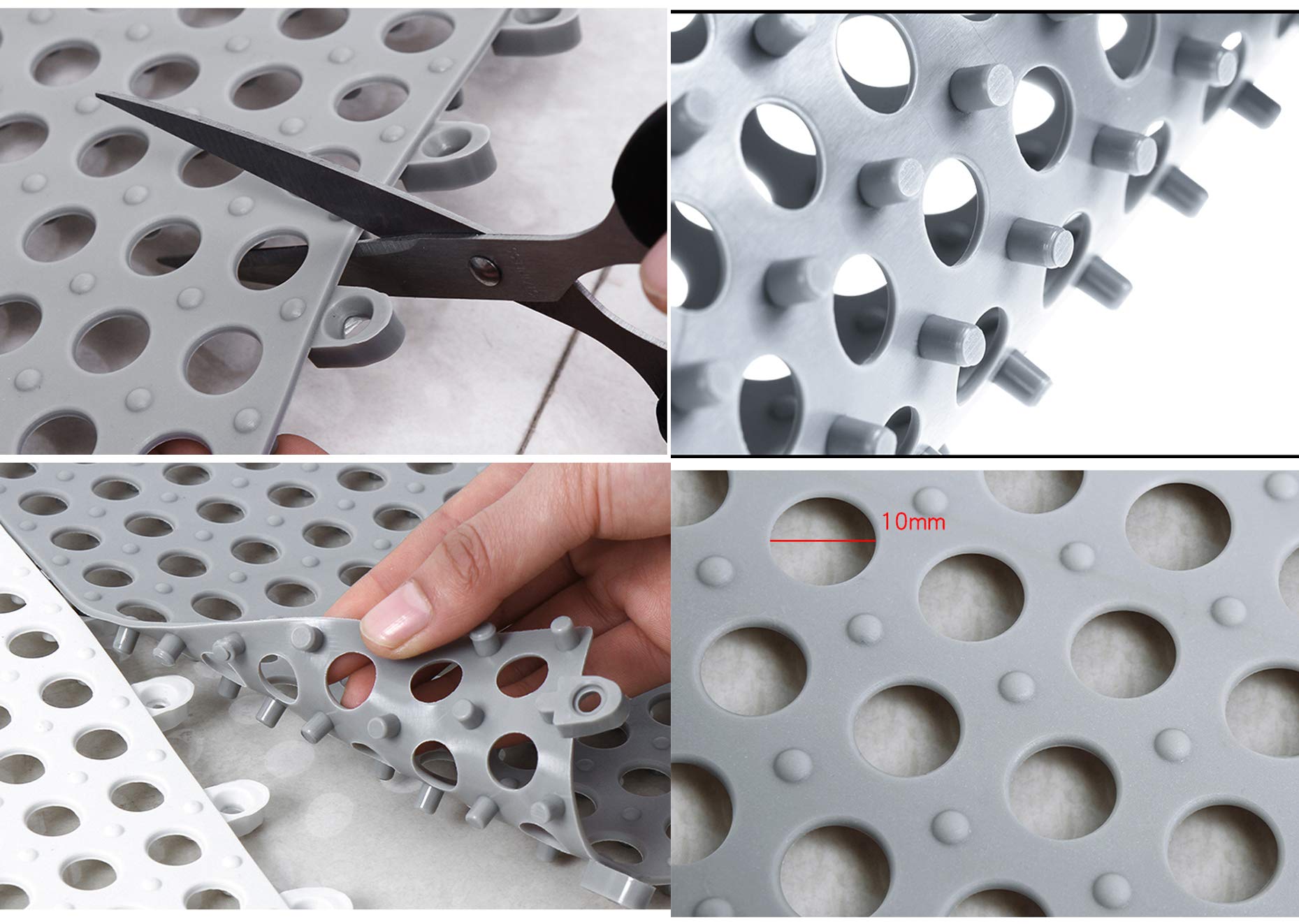 24pcs Interlocking Rubber Floor Tiles DIY Size Non-Slip Splicing Multi-Use Soft Mat with Massage Drain Holes Gray