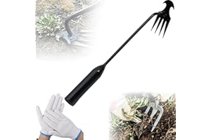 Garden Weed Pulling Tool, Garden Weed Pulling Tool Uprooting Weeding Tool Long Handle, 4 Teeth Multi Functional Weeder for Ve
