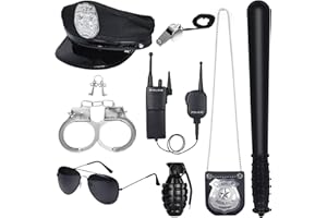 AZEWO Police Accessory Role Play Set For Kids,Police Costume Gear With Police Hat,Handcuffs for Adult Halloween Accessories