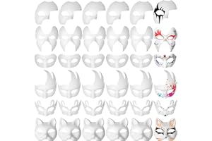 30 Pieces White Masquerade Mask, Paper Mache Art Masks White Half Face Masks DIY Blank Masks for Mardi Gras Cosplay Party