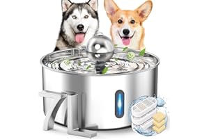 fophop Dog Water Fountain for Large Dogs, 7L/237oz/1.8G Stainless Steel Dog Water Bowl Dispenser, Automatic Pet Water Fountain with Quiet Pump, Multi-Filtration for Large Dogs & Cats - Silver