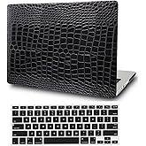 FFBOFFC Laptop Hard Case Compatible with MacBook 12 Inch Case Cover with Retina Display 2017 2016 2015 Release Model A1534, Leather Crocodile Print Protective Shell Case & Keyboard Cover, Black