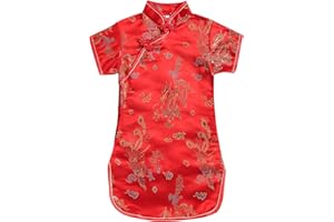 PUKDASWR Girls Peony Qipao Chinese New Year Dress Chinese Traditional Clothes for Kids Toddler