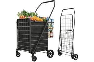 ZAGTAG Folding Shopping Cart with Waterproof Liner & 360° Swivel Wheels | Collapsible Grocery Cart for Easy Transport, Ideal for Laundry, Shopping, and Travel – 132 LBS Capacity