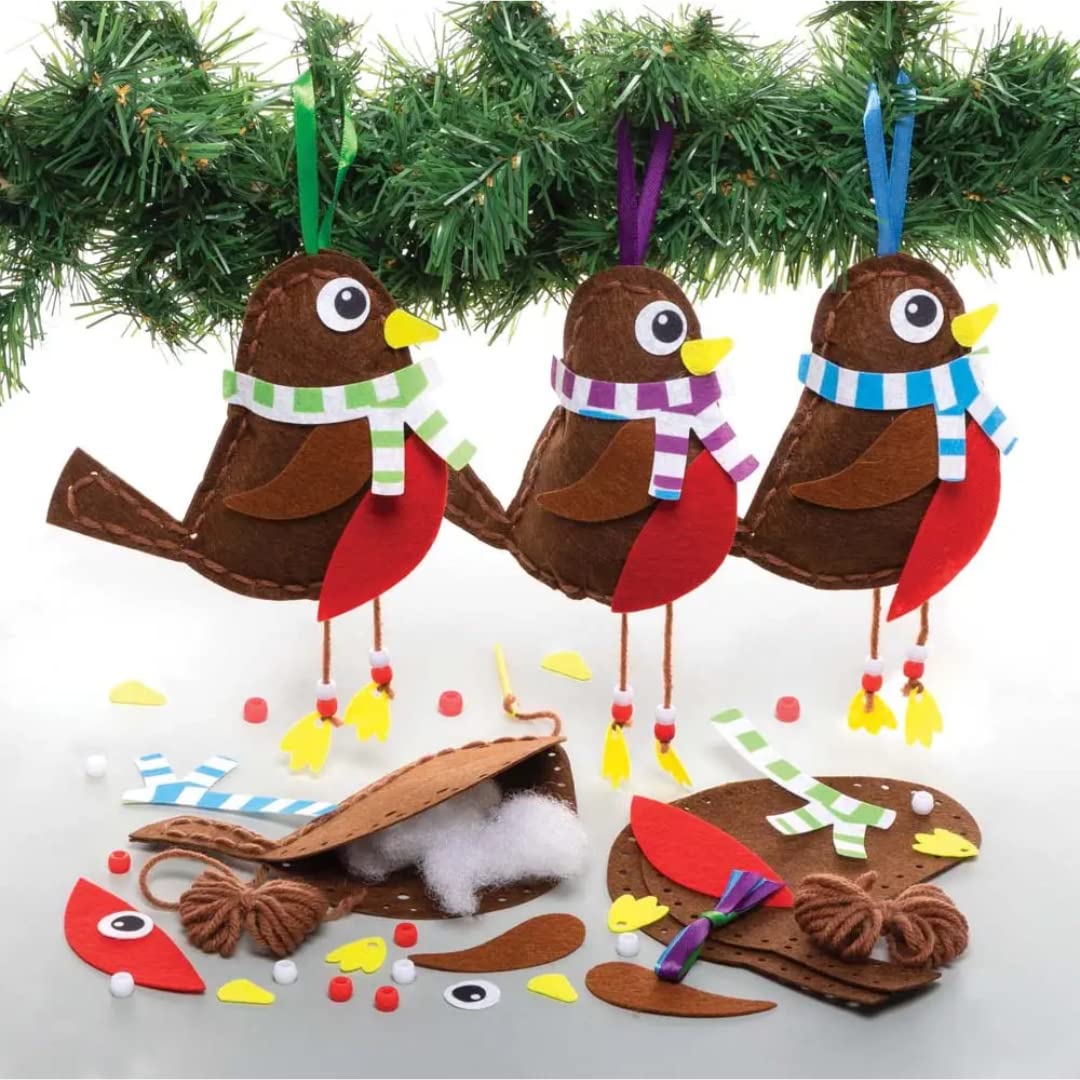 Baker Ross FE873 Christmas Robin Sewing Kits - Pack of 3, Sewing Set for Children, Creative Activities for Kids, Ideal Christmas Arts and Crafts Project