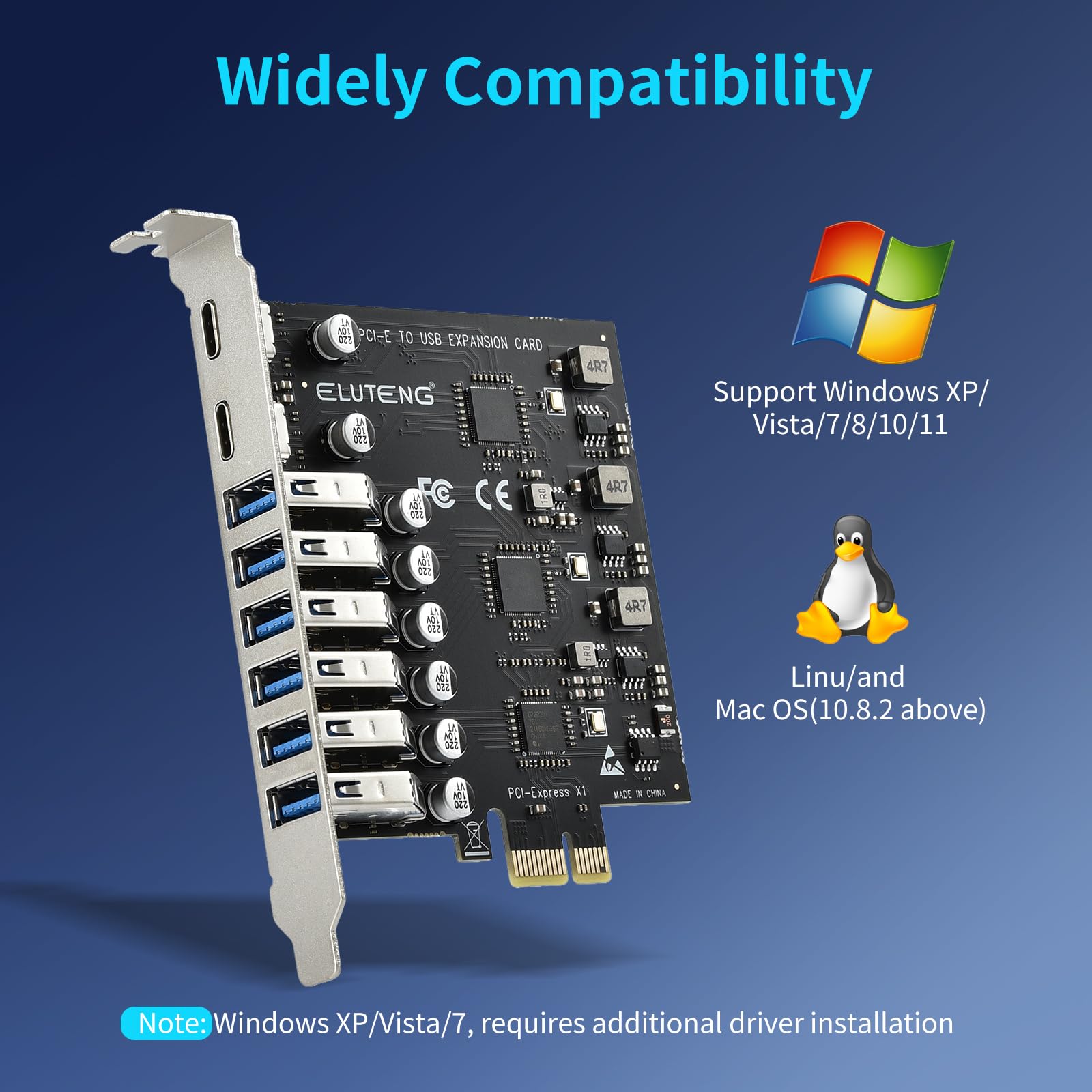 ELUTENG PCIe zu USB 3.2 Gen 2 Karte mit 5 Gbps 8-Port (2 Typ C + 6 x Typ A) Erweiterungskarte, interner Konverter USB3 PCI Express-Karte für Desktop-PC, unterstützt Windows 11/10/8.1/8/7/XP/Vista 6