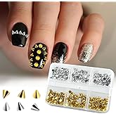 6 Grid/300pcs 3D Mini Metal Punk Nail Studs, Gold Silver Cone Spikes for Nails Stylish Goth Art Charms Jewels Alloy Nail Rive