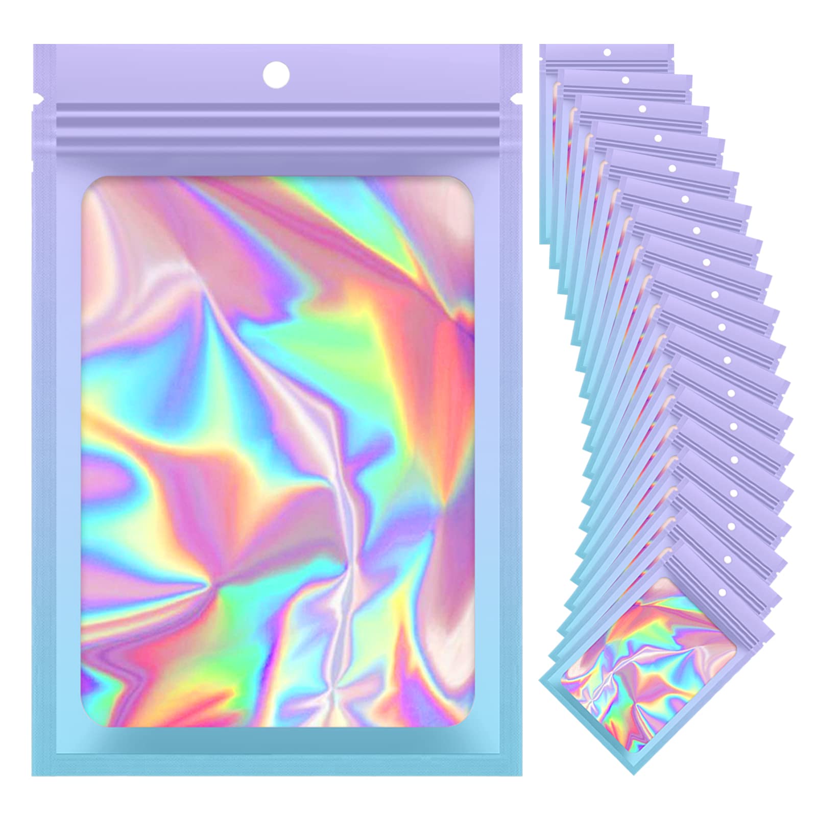 Photo 1 of 100 Pieces Resealable Mylar Bags, Smell Proof Bags with Clear Window for Food Storage Party Favor Packaging Small Business (Purple&Light Blue, 2.8×4 Inch)