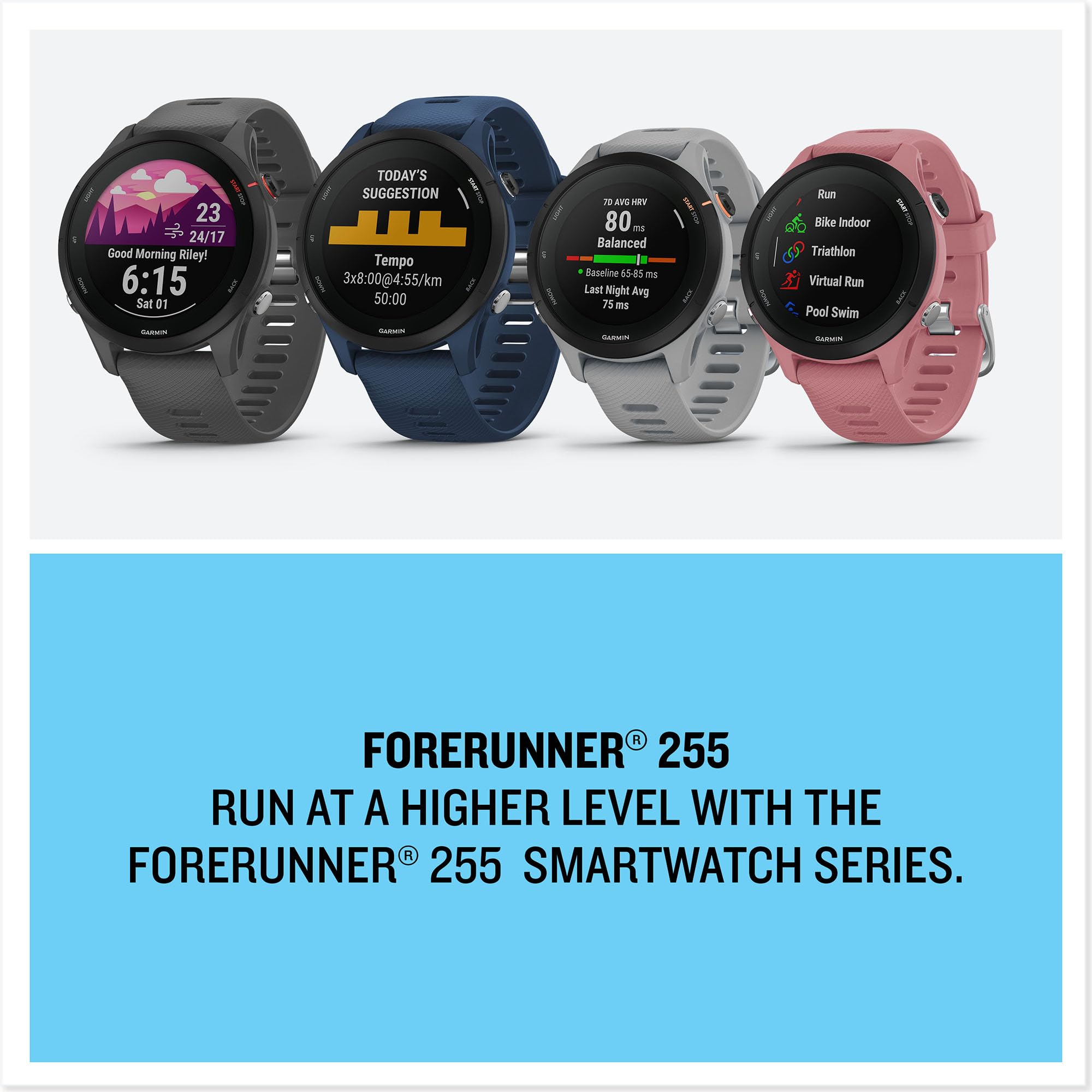 Garmin Forerunner 255 GPS 46mm Running Smartwatch, Lightweight, Advanced Training & Insights, Safety & Tracking Features, up to 14 days Battery Life, Slate Grey