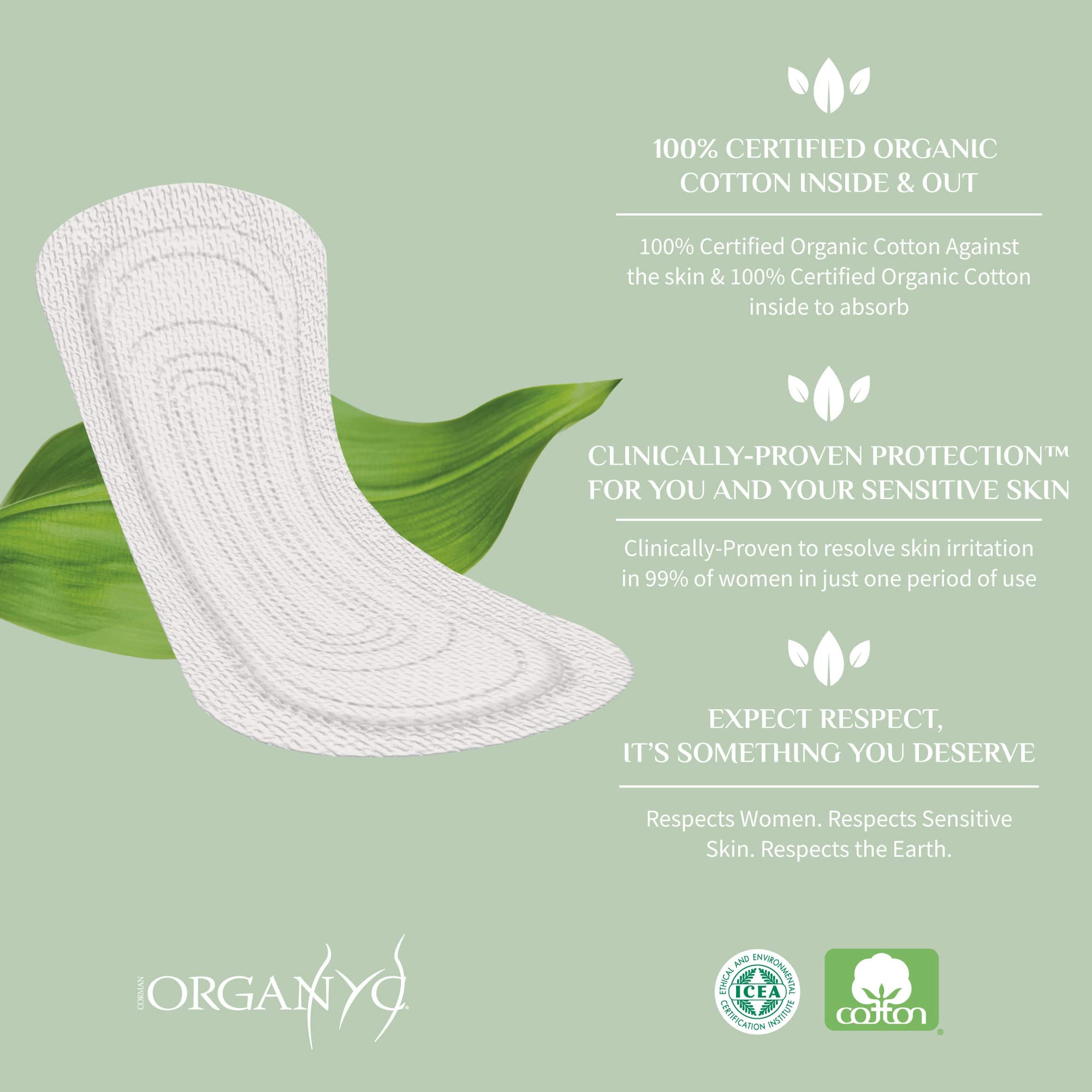 Organyc 100% Certified Organic Cotton Flat Panty Liner - Everyday Sanitary Pad, Free from Wood Pulp, Perfumes, SAP and Chemicals - Light Flow+, 24 Count