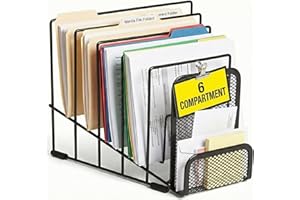 1InTheOffice Metal Incline Desktop File Sorter, Wire File Organizer, Multi Step File Organizer, Black Wire Mesh Step Sorter, 